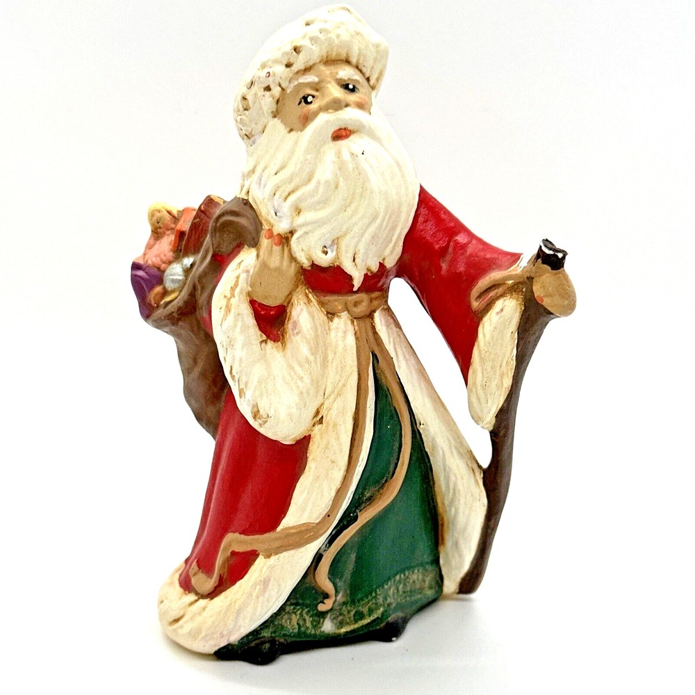 Rustic Vtg Ceramic Santa with presents & cane 90's Christmas decor Holiday